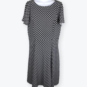 Talbots Black White Floral Geometric Print Fit Flare Dress 12